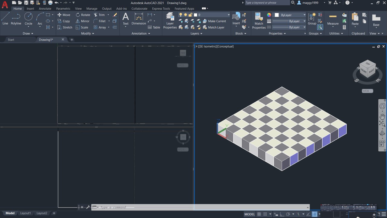 Tabuleiro de xadrez 3d. em AutoCAD