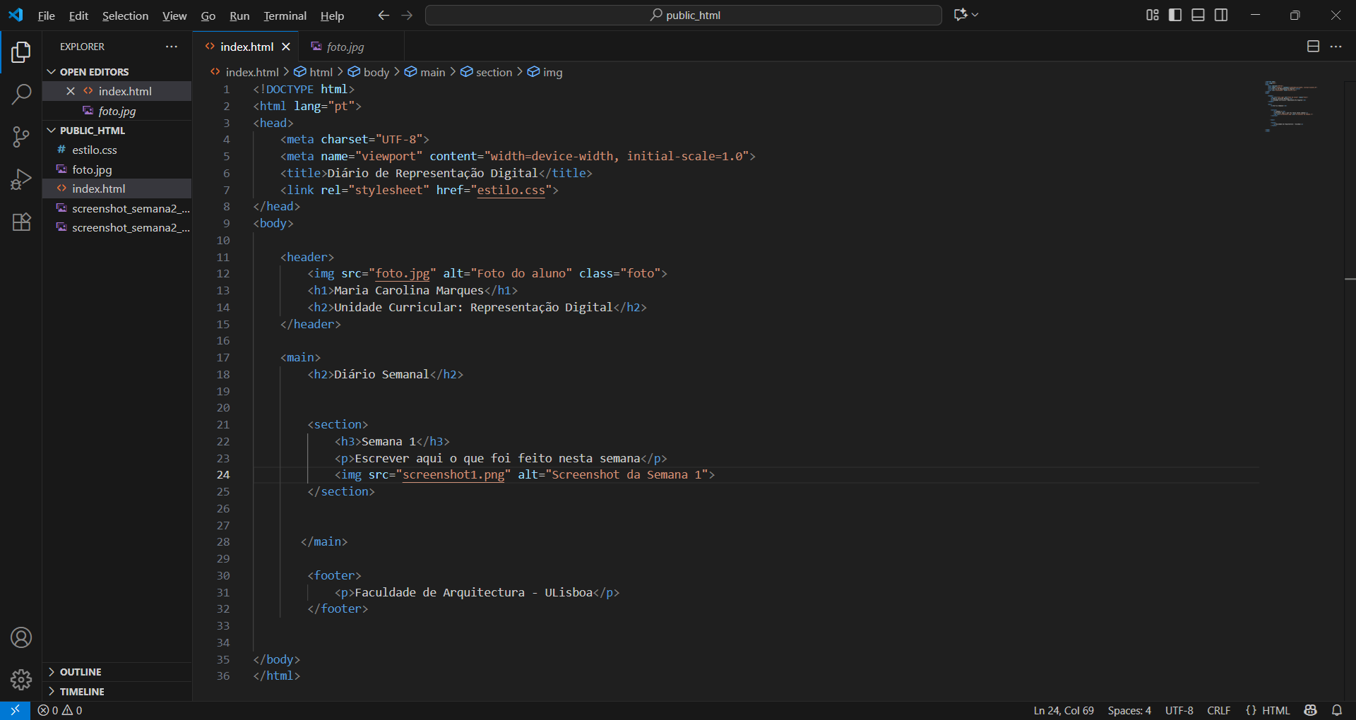 Screenshot da Semana 2