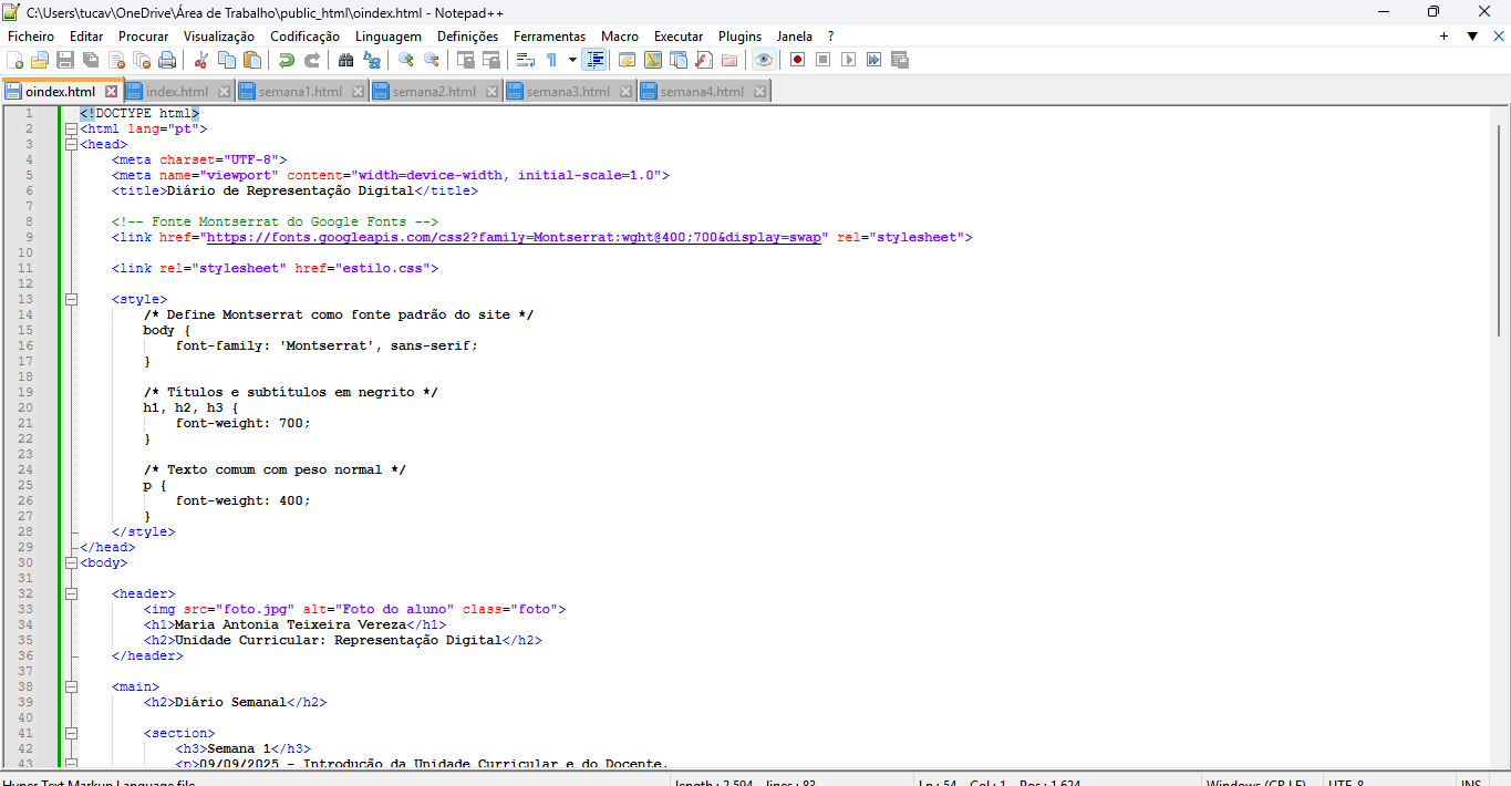 Screenshot da Semana 1