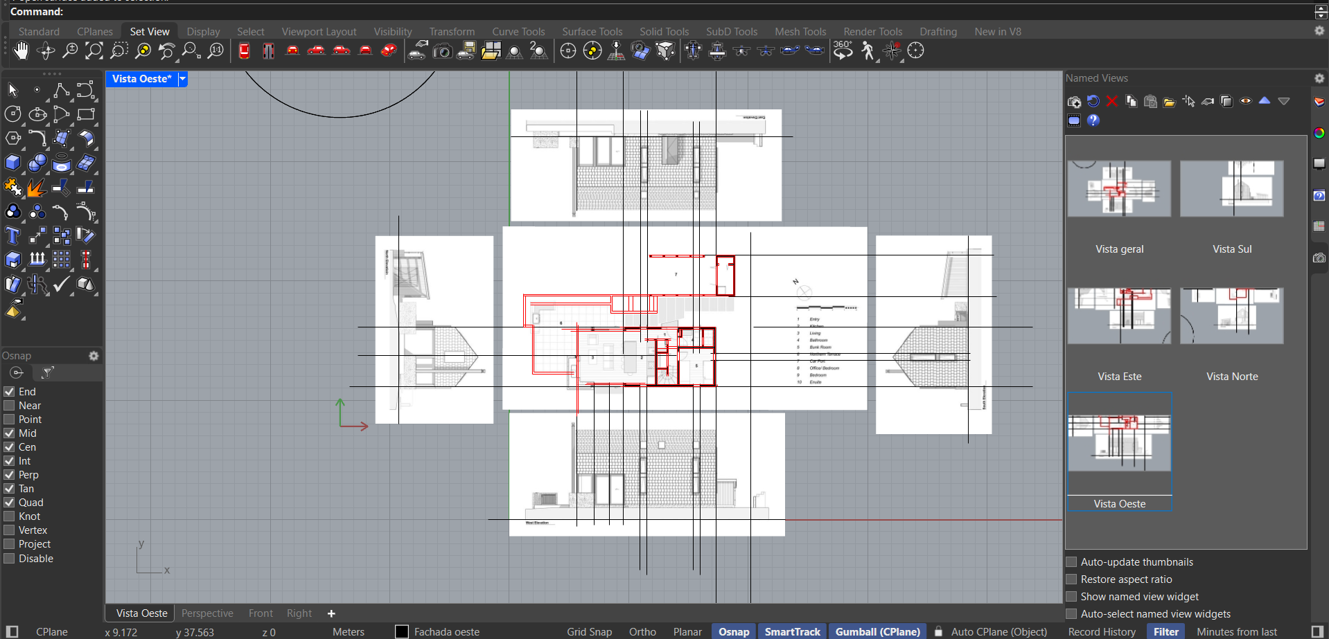 Fachadas articuladas e diferentes vistas